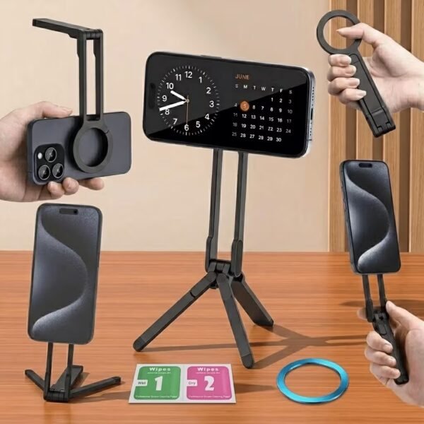 OMOTON TP02 360°Rotating for MagSafe Tripod, Adjustable Aluminum Magnetic Phone Tripod for iPhone 17/16/15/14 Pro Max Air, Foldable Cell Phone Stand Fits Vlog, Gym, Travel Essentials Accessories
