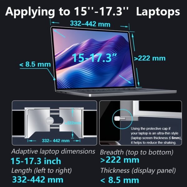 Laptop Screen Extender, 1080P IPS FHD Monitor Extension for 15-17.3" Laptop, Ultra-Thin Portable Triple Portable Monitor with USB-C/HDMI/USB-A,Mac/Windows/Chrome/Android (Grey, 15 Inches)