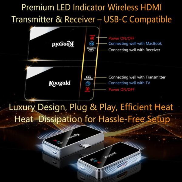 3 Wireless HDMI Transmitter and Receiver USB C,Elegant Solid Design, 4K Input 1080p@60Hz Output, Plug and Play, Stream Laptop/Tablet/Phone to TV/Monitor/Projector