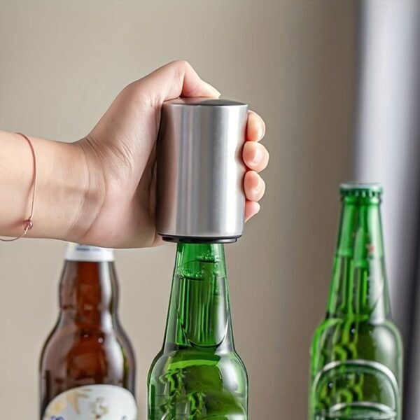 Premium Beer Bottle Opener, Automatic Stainless Steel Quick Pop the Top Can Openers by Magnet Catching No Damage Caps, Wine Accessory Push Down Off Magnetic Bartender Tool for Home Picnic Camping