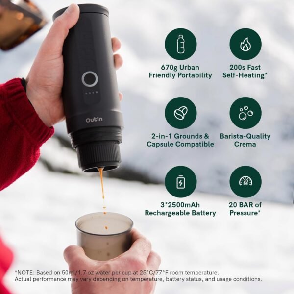 COCO Portable Electric Espresso Machine, Travel Coffee Maker for Camping, Car Coffee Maker Self-Heating with USB-C, With Ground Coffee & NS Capsule for RV, Hiking, Office