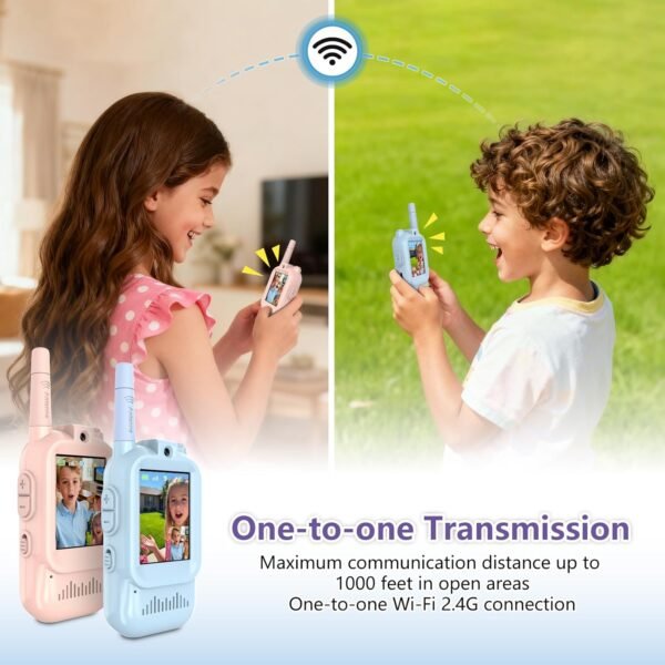 Video Walkie Talkies for Kids, 2 Pack Rechargeable Kids Walkie Talkies, Screen Display and Voice Changer, Indoor Outdoor for Boys and Girls, Age 3-12 (Blue & Pink)