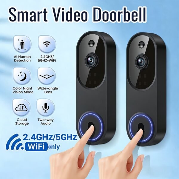 Orbitell 1080p Wireless Wi-Fi Video Doorbell Camera with Two Way Audio, Night Vision, Cloud Storage, Smart AI Motion Detection, Support 2.4GHz Wi-Fi only