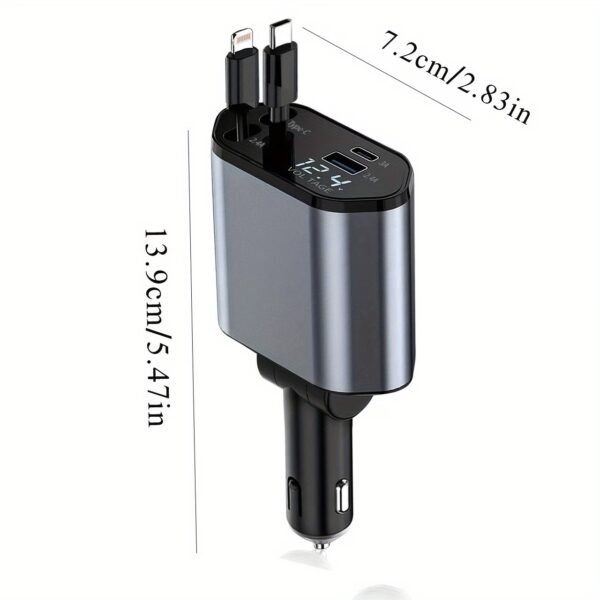Retractable Car Charger, 4 in 1 Fast Charging Car Charger with USB-C & USB-A, Compatible with iPhone 17/16/15/14/13/12/11,Galaxy,Pixel, Car Accessories for Men Women Drivers