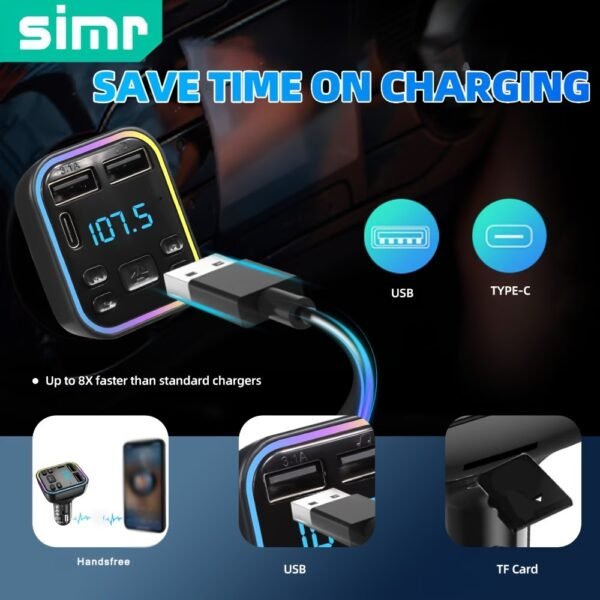 54W Bluetooth 5.3 Car Adapter Charger 4-Port Fast Charging [PD36W & QC3.0 18W], Wireless Radio FM Transmitter with Deep Bass Player, 5 Colors LED Backlit, Hands-Free Calling, Support USB Drive