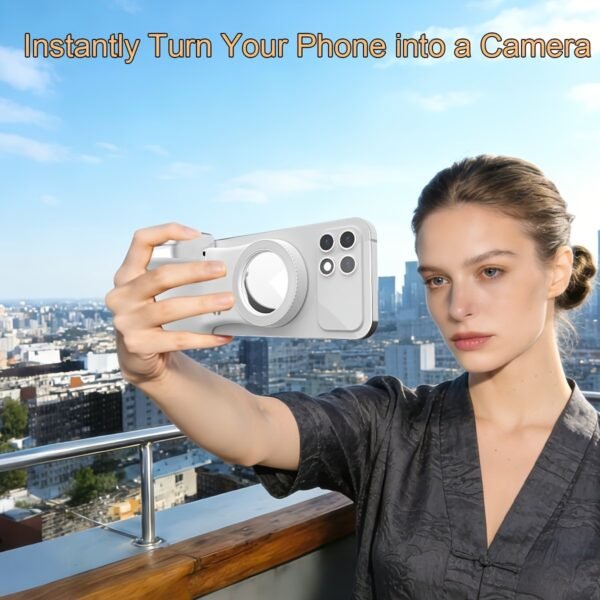 Phone Camera Grip with Selfie Ring Light & Detachable Bluetooth Remote Control, TikTok Scrolling Remote Shutter, Cold Shoe for Light/Mic, Compatible with iPhone & Android Phone