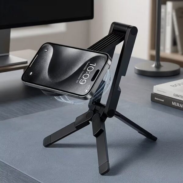 OMOTON TP02 360°Rotating for MagSafe Tripod, Adjustable Aluminum Magnetic Phone Tripod for iPhone 17/16/15/14 Pro Max Air, Foldable Cell Phone Stand Fits Vlog, Gym, Travel Essentials Accessories
