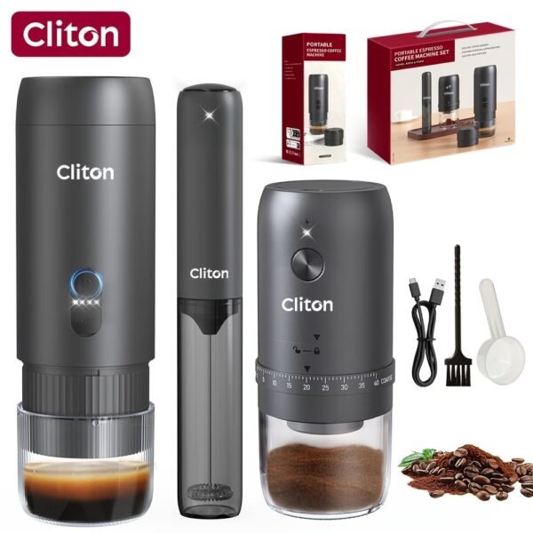 Portable Espresso Machine for Travel, Travel Coffee Maker Self Heating with USB-C, 20 Bar Coffee Machine 3in1 Compatible with Ground Coffee, Nespresso Capsule & DG Pods for Camping - Grey