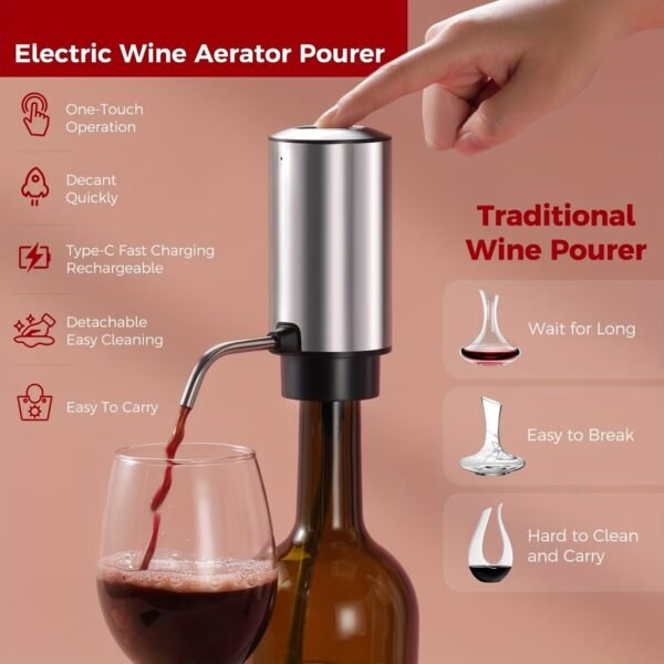 Wine Aerator Electric Wine Decanter Automatic Wine Aerator, Wine Dispenser Wine pourer with USB Rechargeable,Wine Lover for women&Men(Black-ABS)