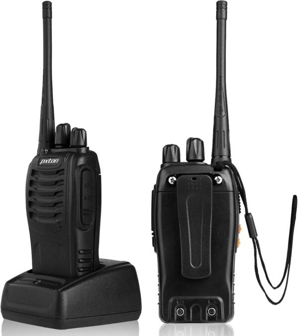pxton Walkie Talkies Rechargeable Long Range Two-Way Radios with Earpieces,2-Way Radios UHF Handheld Transceiver Walky Talky with Flashlight Li-ion Battery and Charger（2 Pack）