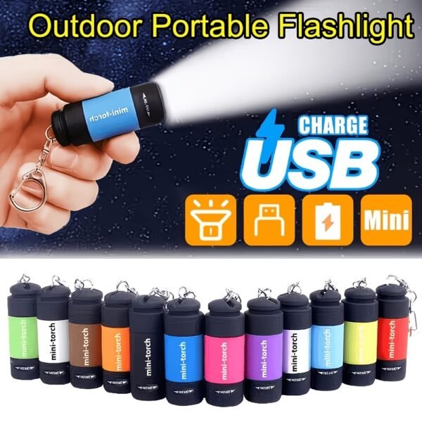 Mini Keychain Flashlight, Travel Flashlight USB Torch Rechargeable Colorful LED Flashlight High-Powered Pocket Keychain Flashlights, Gift for Kids, 8 Pack