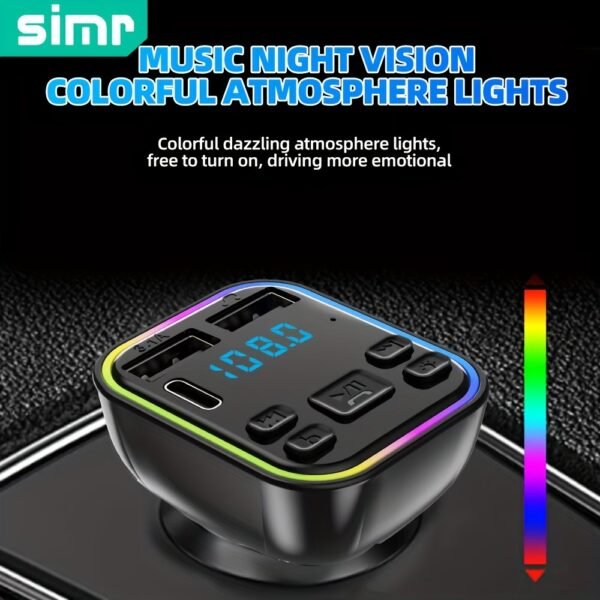 54W Bluetooth 5.3 Car Adapter Charger 4-Port Fast Charging [PD36W & QC3.0 18W], Wireless Radio FM Transmitter with Deep Bass Player, 5 Colors LED Backlit, Hands-Free Calling, Support USB Drive