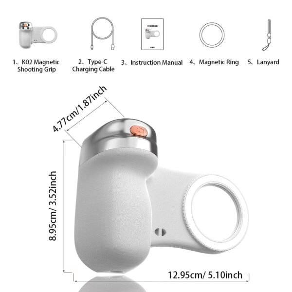 Phone Camera Grip with Selfie Ring Light & Detachable Bluetooth Remote Control, TikTok Scrolling Remote Shutter, Cold Shoe for Light/Mic, Compatible with iPhone & Android Phone