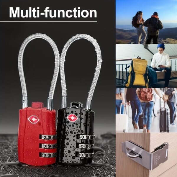 TSA Approved Cable Luggage Locks, Re-settable Combination with Alloy Body, Black 2 Locks.