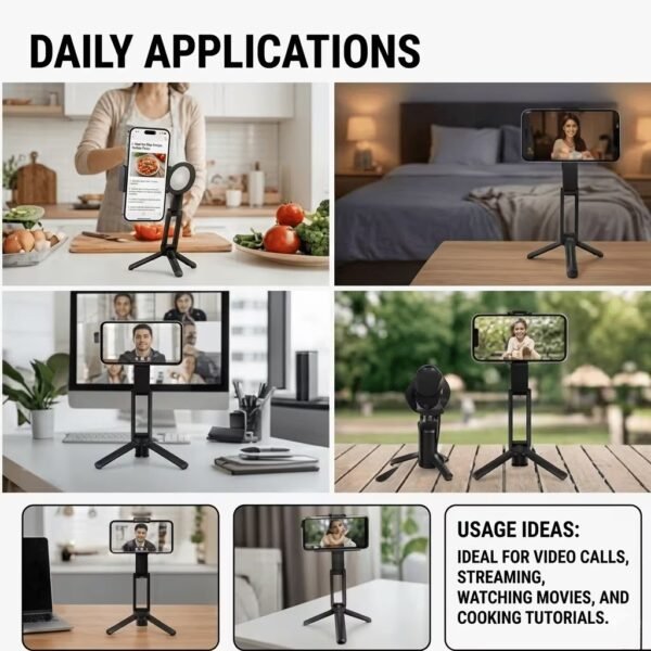 OMOTON TP02 360°Rotating for MagSafe Tripod, Adjustable Aluminum Magnetic Phone Tripod for iPhone 17/16/15/14 Pro Max Air, Foldable Cell Phone Stand Fits Vlog, Gym, Travel Essentials Accessories