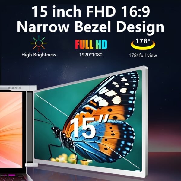 Laptop Screen Extender, 1080P IPS FHD Monitor Extension for 15-17.3" Laptop, Ultra-Thin Portable Triple Portable Monitor with USB-C/HDMI/USB-A,Mac/Windows/Chrome/Android (Grey, 15 Inches)