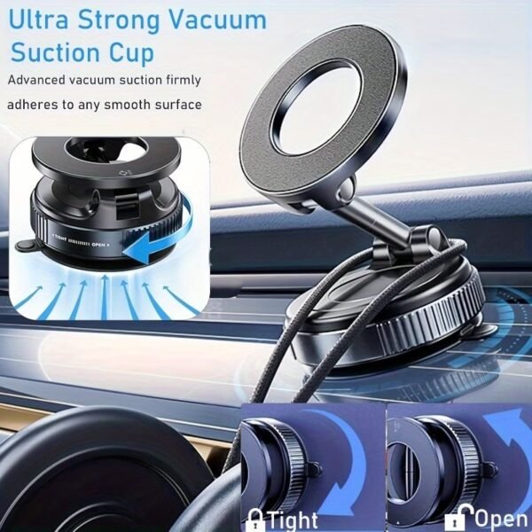 Vacuum Magnetic Suction Car Phone Holder Fold-able and and Hands-Free 360° Adjustable Rotation Phone Mount, Compatible with All Smartphones