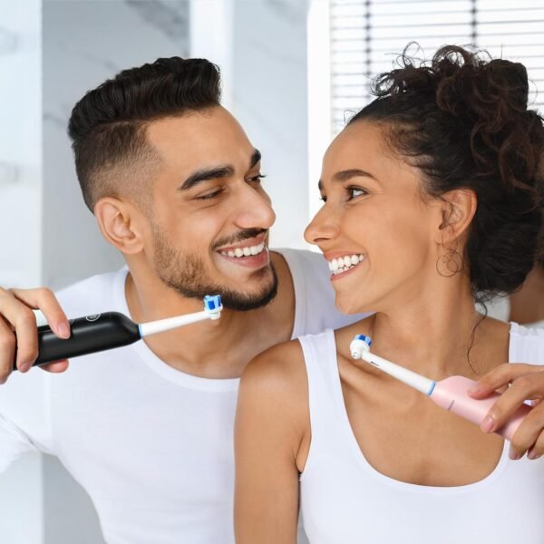 Bitvae Rotating Electric Toothbrush 2 Packs for Adults with Pressure Sensor, Gifts for MenWomen, 5 Modes Rechargeable Power Toothbrush with 8 Brush Heads, Black & Pink, R2