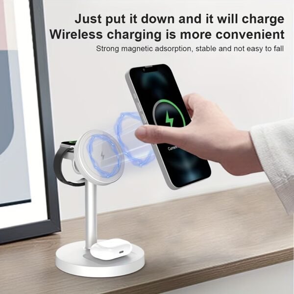 XDS3: 3-in-1 Wireless Charging Stand – Charging Station for iPhone, Apple Watch, and AirPods – MagSafe Compatible, Qi2 Certified – Includes  USB-C Wall Charger and 6.5-Foot USB-C Cable