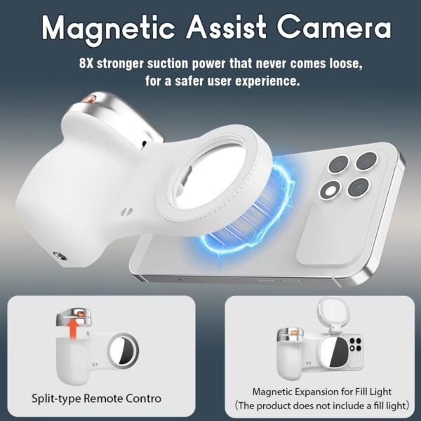 Phone Camera Grip with Selfie Ring Light & Detachable Bluetooth Remote Control, TikTok Scrolling Remote Shutter, Cold Shoe for Light/Mic, Compatible with iPhone & Android Phone
