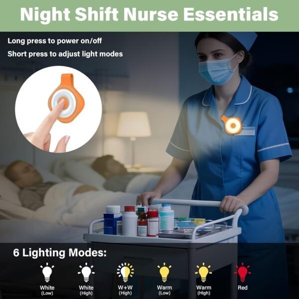 Nurse Night Light Hands Free LED Flashlight Clip on Flashlight for Walking Safety, Rechargeable Lights for Night Shift with Strong Magnetic to Grip Clothing, Suitable for Running Emergency