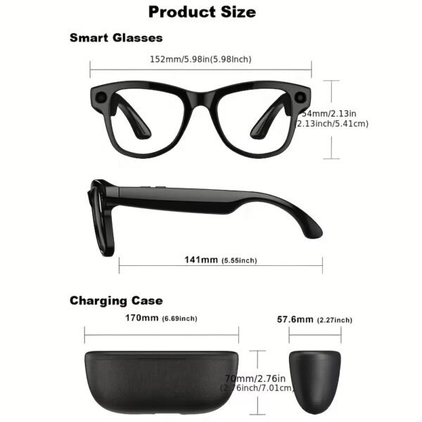 AI Smart Glasses, 8MP HD Camera Glasses With AI Assistant and 3600mAh Charging Case, Translation Glasses with 164 Languages and Color-Change Lens, Music & Hands-Free Calls, UV & Blue Light Protection