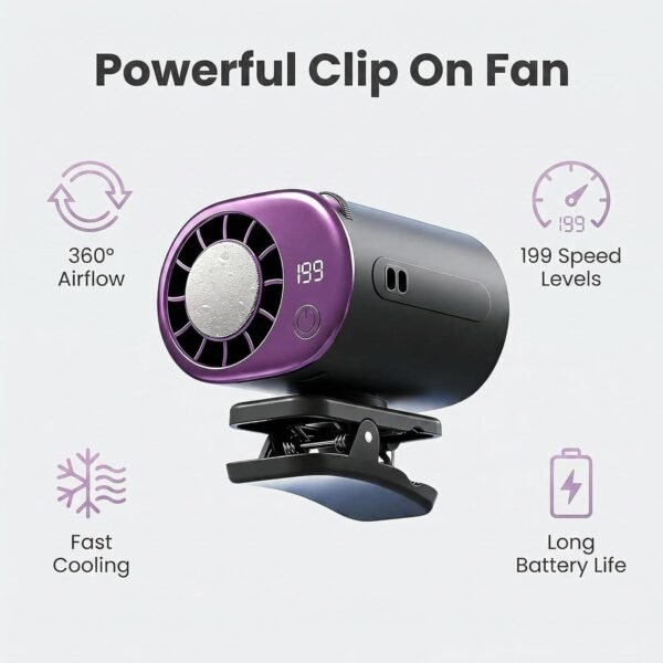 2026 Clip On Air Conditioner For Car,360 Rotation 199 Speeds LED Display USB Rechargeable Car AC Mini AC Unit Portable Cooling Fan, For Office Camping Beach Travel.