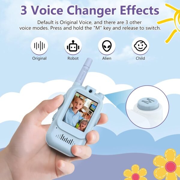 Video Walkie Talkies for Kids, 2 Pack Rechargeable Kids Walkie Talkies, Screen Display and Voice Changer, Indoor Outdoor for Boys and Girls, Age 3-12 (Blue & Pink)