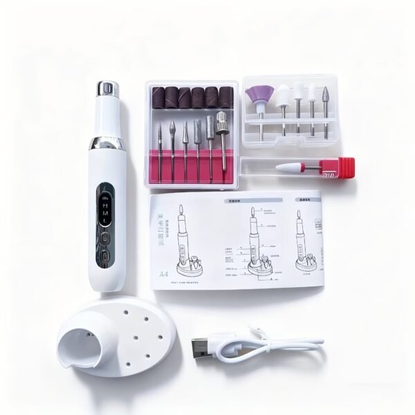 Electric Nail Drill Kit, Electric Nail File Cordless Nail Drill Machine for Acrylic Gel Dip Powder Nails, Professional Portable Manicure Pedicure Rechargeable Lightweight for Home Salon Use