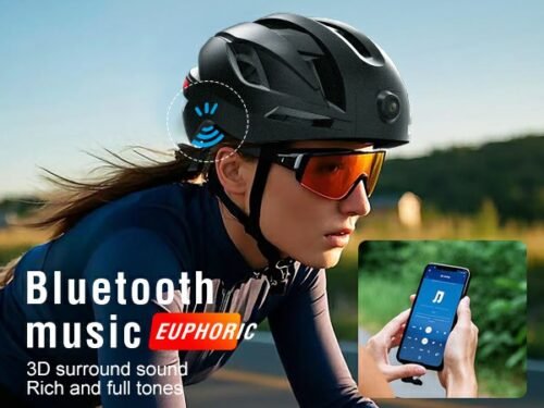 600x450x05~1 Smart Bike Helmet with Cameras Dual HD Front & Rear Video Recorder for Ebike & Electric Scooter, Bluetooth App Control Action Cam Helmet, CPSC Certified (Black)