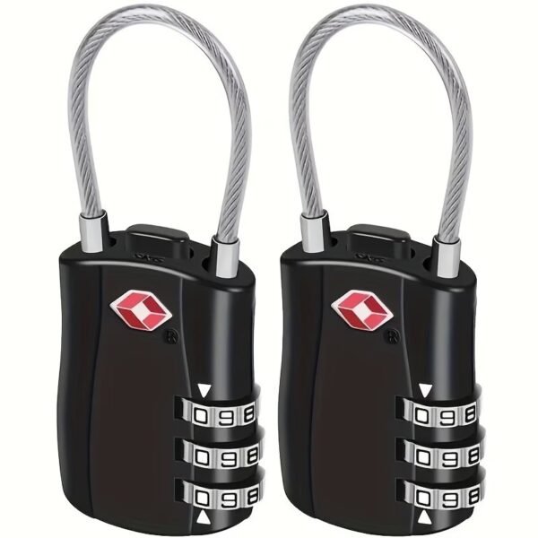 TSA Approved Cable Luggage Locks, Re-settable Combination with Alloy Body, Black 2 Locks.