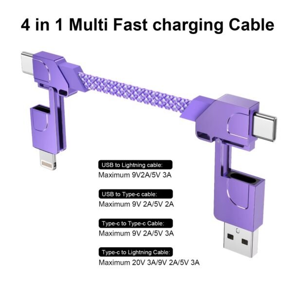 4-in-1 0.6FT Ultra Short USB C Cable Compatible with Lightning Cable [Fast Charging&Data Transfer] Flat Braided for iPhone iPad Charger Cord, Portable Multi Charger Cord Combo for Power Bank