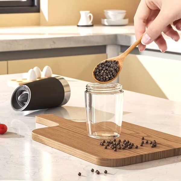 Battery Operated Salt And Pepper Grinder Set with LED Light, Automatic Electric Gravity Salt And Pepper Shakers Set, Each 6 AAA Batteries Needed, Adjustable Roughness, 2 Pack (Black)