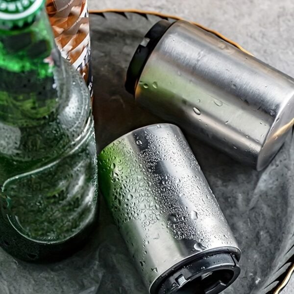 Premium Beer Bottle Opener, Automatic Stainless Steel Quick Pop the Top Can Openers by Magnet Catching No Damage Caps, Wine Accessory Push Down Off Magnetic Bartender Tool for Home Picnic Camping