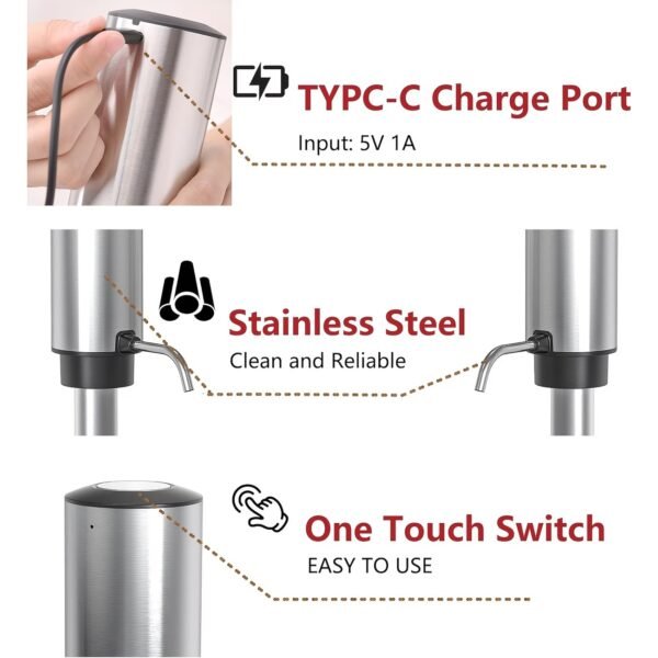 Wine Aerator Electric Wine Decanter Automatic Wine Aerator, Wine Dispenser Wine pourer with USB Rechargeable,Wine Lover for women&Men(Black-ABS)