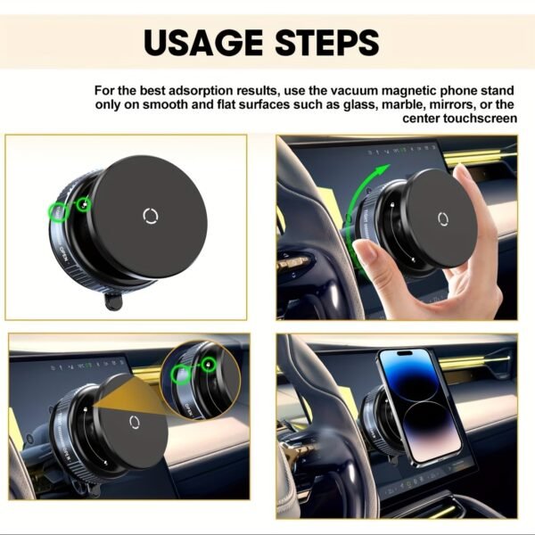 Upgraded Nano Gel Vacuum Magnetic Car Phone Holder for MagSafe 360° Adjustable, [100+LBS Suction & 3000gf Magnetic] Suction Cup Phone Mount for Your Car/Gym/Mirror Mount for iPhone & Android
