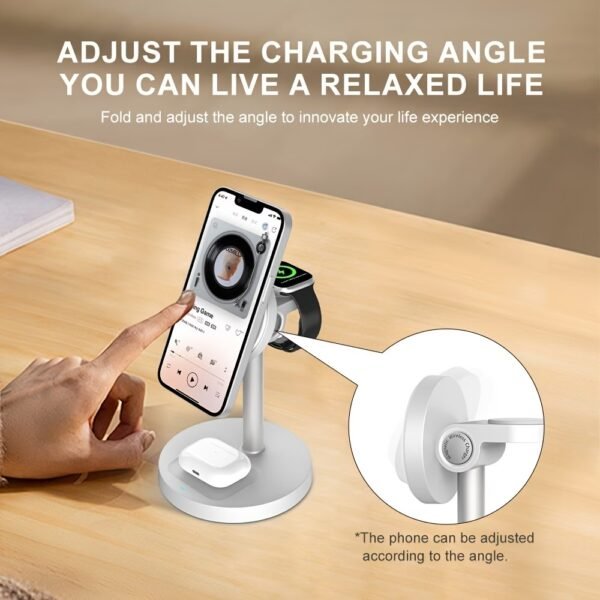 XDS3: 3-in-1 Wireless Charging Stand – Charging Station for iPhone, Apple Watch, and AirPods – MagSafe Compatible, Qi2 Certified – Includes  USB-C Wall Charger and 6.5-Foot USB-C Cable