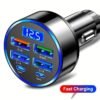 120W 6-Port Fast Car Charger USB-C with LED Voltage Display, Multi Port Cigarette Lighter Adapter for iPhone, Android