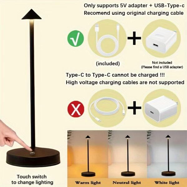 Cordless Table Lamps,Rechargeable Led Touch Bar Lamp, Portable Battery Desk Lamp,2 Level Brightness Dimmable Night Light,Minimalist Design, for Living Room/Restaurant/Couple Dinner/(Black)