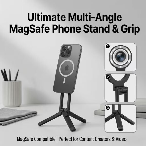 OMOTON TP02 360°Rotating for MagSafe Tripod, Adjustable Aluminum Magnetic Phone Tripod for iPhone 17/16/15/14 Pro Max Air, Foldable Cell Phone Stand Fits Vlog, Gym, Travel Essentials Accessories
