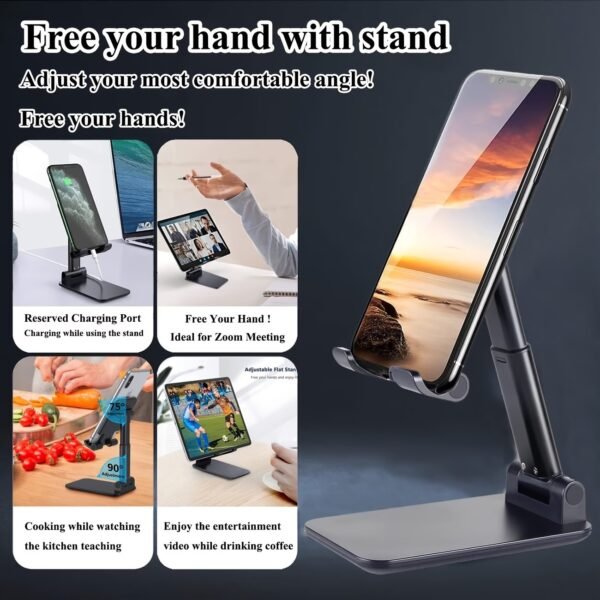 ChatStand, Adjustable Cell Phone Stand for Desk, Phone Stand for Recording, iPhone Holder for Filming, Small iPhone Tripod, Soporte para Celular, Fits Samsung, Android, (Night Black)