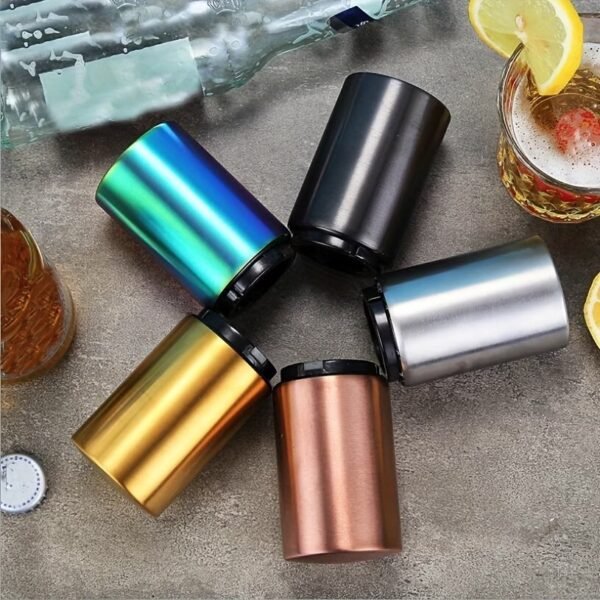 Premium Beer Bottle Opener, Automatic Stainless Steel Quick Pop the Top Can Openers by Magnet Catching No Damage Caps, Wine Accessory Push Down Off Magnetic Bartender Tool for Home Picnic Camping