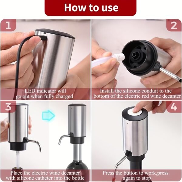 Wine Aerator Electric Wine Decanter Automatic Wine Aerator, Wine Dispenser Wine pourer with USB Rechargeable,Wine Lover for women&Men(Black-ABS)