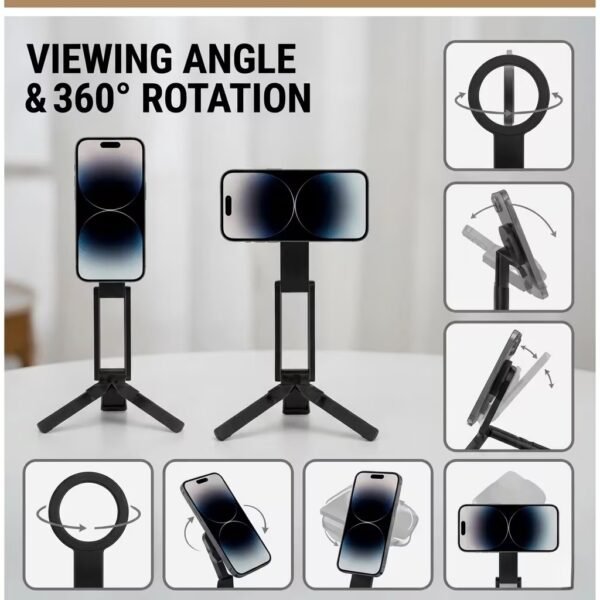 OMOTON TP02 360°Rotating for MagSafe Tripod, Adjustable Aluminum Magnetic Phone Tripod for iPhone 17/16/15/14 Pro Max Air, Foldable Cell Phone Stand Fits Vlog, Gym, Travel Essentials Accessories