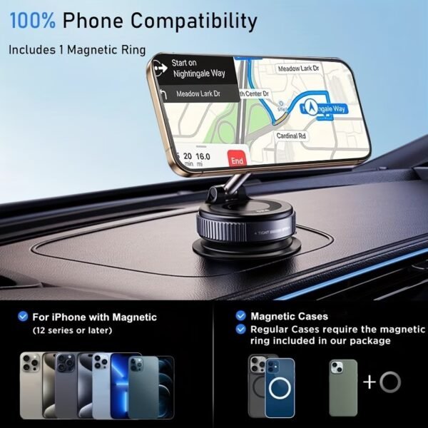 Vacuum Magnetic Suction Car Phone Holder Fold-able and and Hands-Free 360° Adjustable Rotation Phone Mount, Compatible with All Smartphones