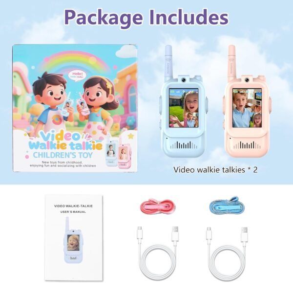 Video Walkie Talkies for Kids, 2 Pack Rechargeable Kids Walkie Talkies, Screen Display and Voice Changer, Indoor Outdoor for Boys and Girls, Age 3-12 (Blue & Pink)