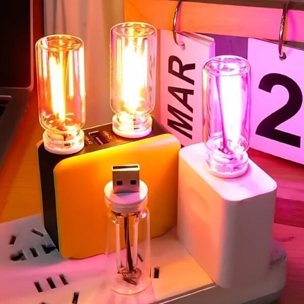USB Night Light, Touch Dimmable Mini USB LED Car Interior Ambient Lights, Portable Plug-in Glass Bottle Night Lamp for Car, Tent, Desk, Bedside