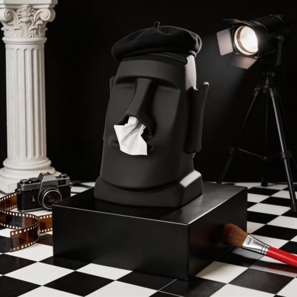 Unique Tissue Box Holder – Creative Moai Tissue Dispenser with Sunglasses and Headphone Storage – Funny Face Tissue Holder for Living Room, Office, or Statue Bathroom Decor