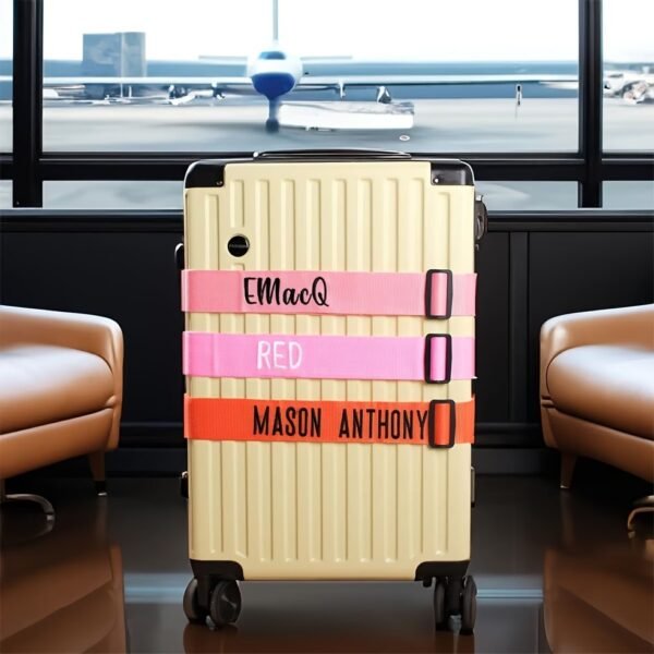 Custom Luggage Straps for Safe Travel - Personalized Embroidered Suitcase Belts, Unique Presents for Frequent Flyers, Business Travelers, and Vacationers - 11 Colors, Adjustable 97cm-180cm(Purple)