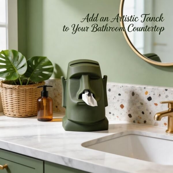 Unique Tissue Box Holder – Creative Moai Tissue Dispenser with Sunglasses and Headphone Storage – Funny Face Tissue Holder for Living Room, Office, or Statue Bathroom Decor
